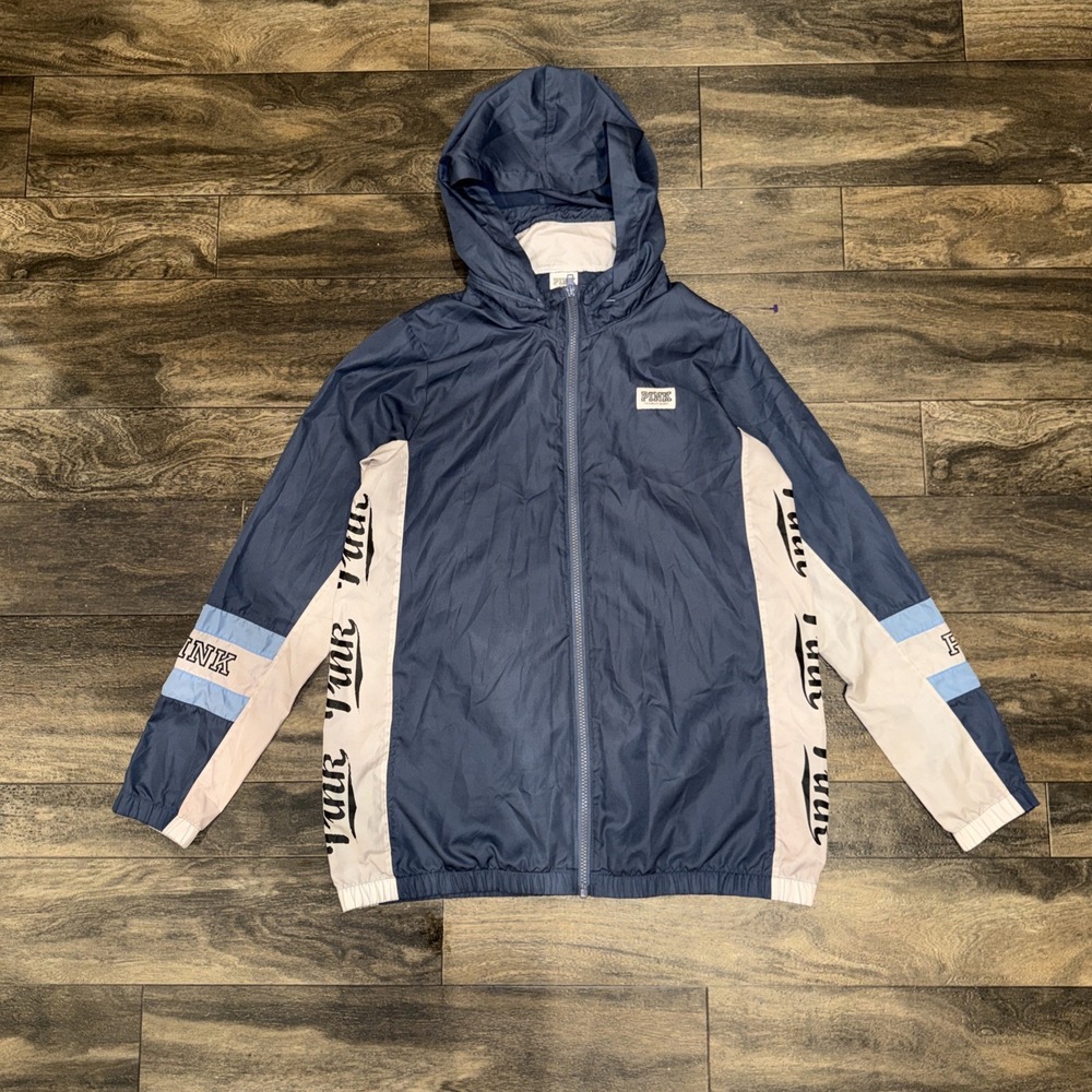 PINK Y2K Victoria's Secret Windbreaker Jacket Full-Zip Women's Size XS Blue Logo